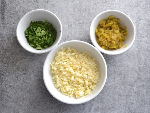 Quesadilla Ingredients in small mixing bowls 
