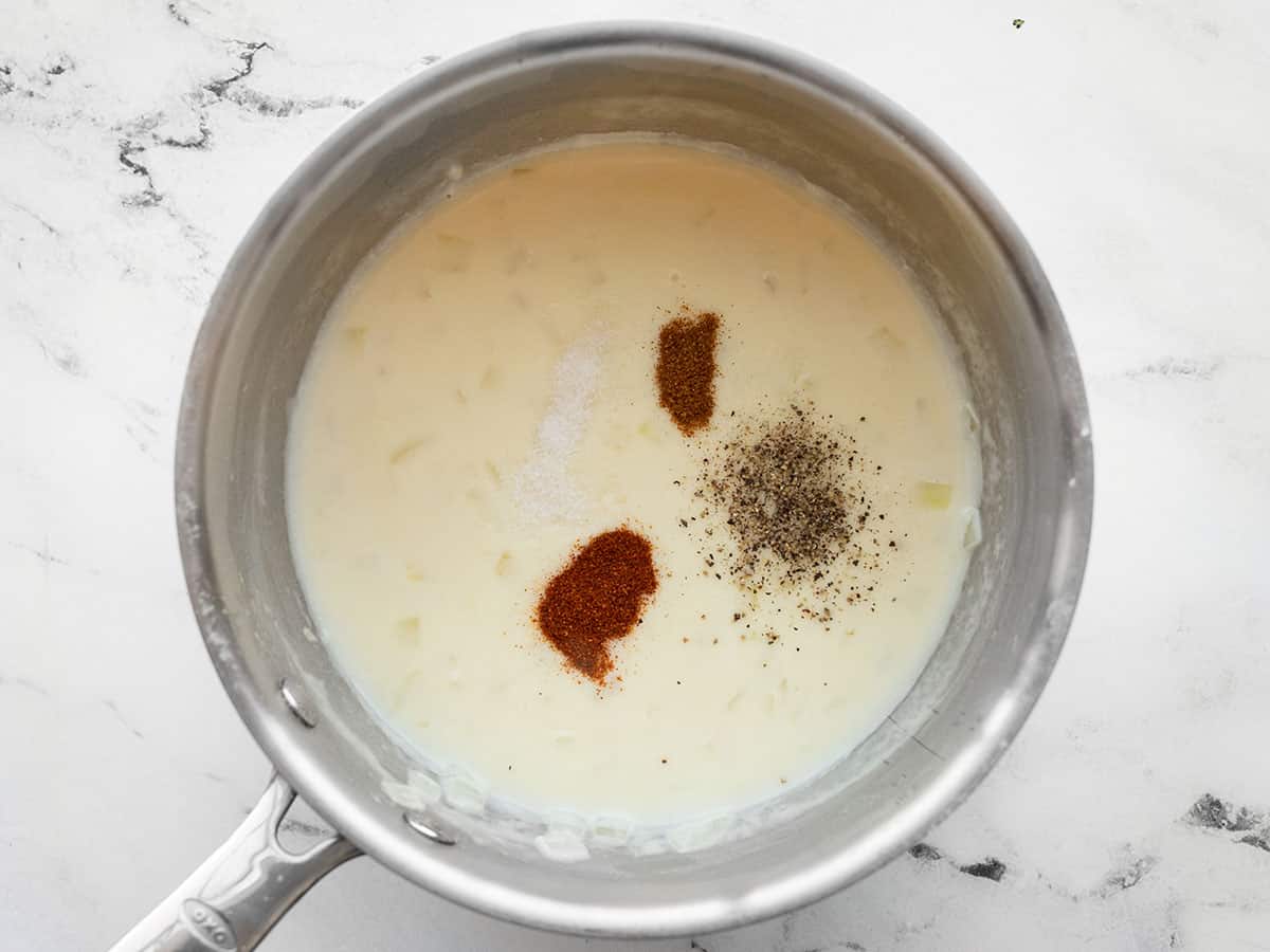 Seasoning added to the white sauce