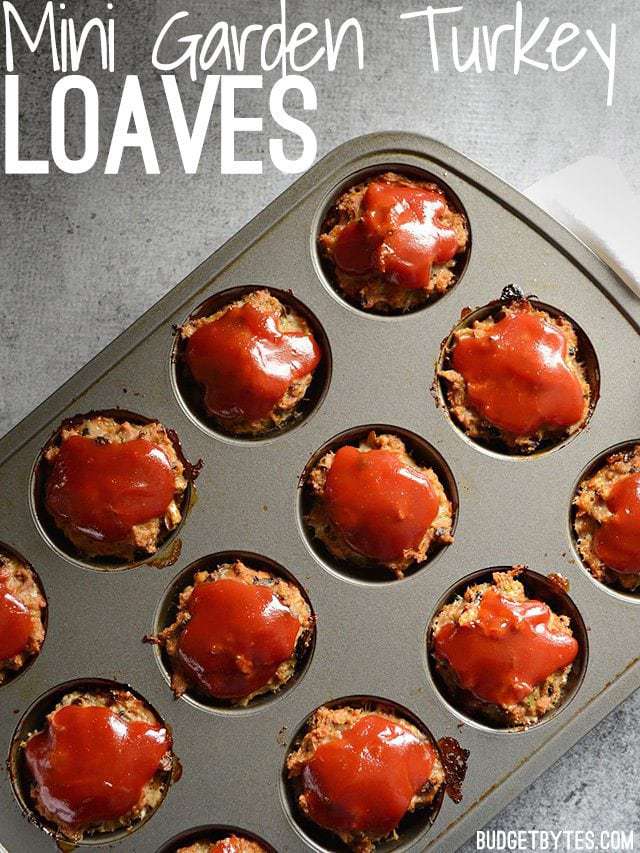 Top view of Mini Garden Turkey Loaves in a muffin pan