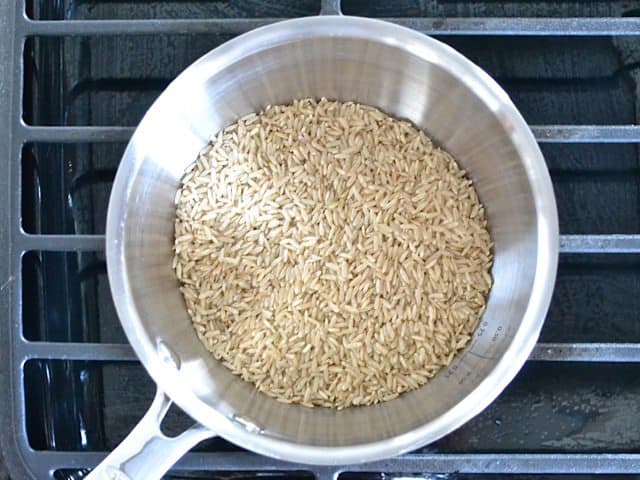 Rice in pot on stove top 