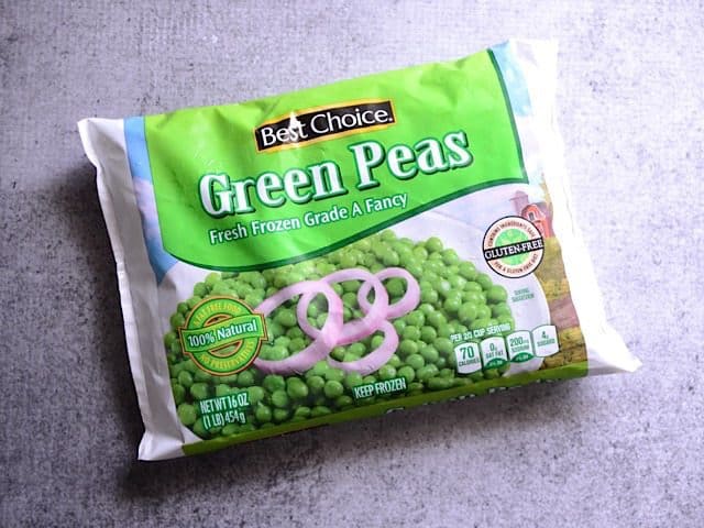 Bag of frozen green peas