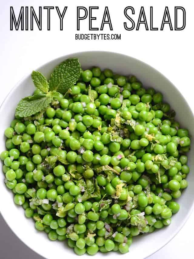 Top view of a bowl of Minty Pea Salad 