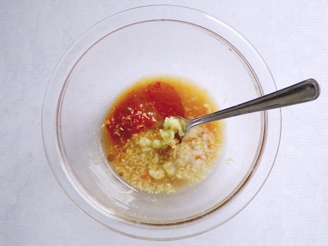 Peanut Sauce Seasoning in mixing bowl with fork 