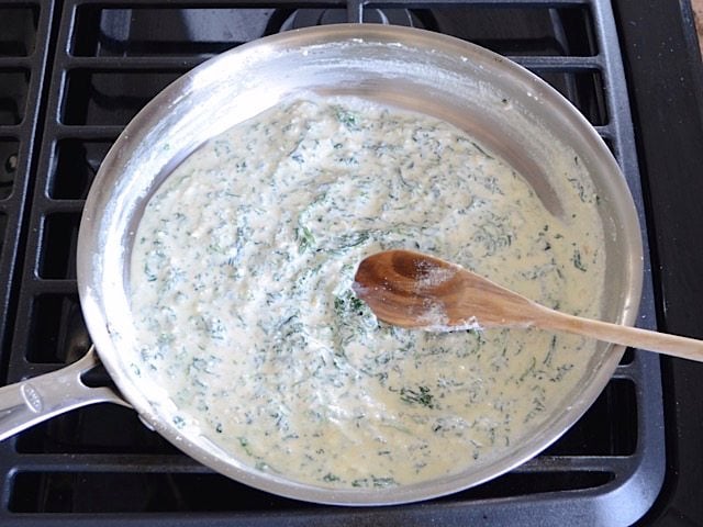 Spinach Ricotta Sauce finished, in the skillet