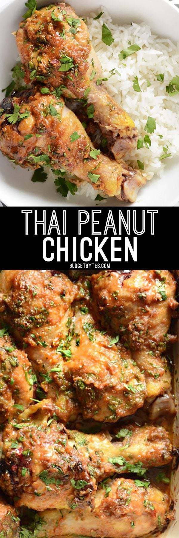 Inexpensive chicken drumsticks are transformed into an exotic and flavorful Thai Peanut Chicken thanks to a simple Thai Peanut Sauce. BudgetBytes.com