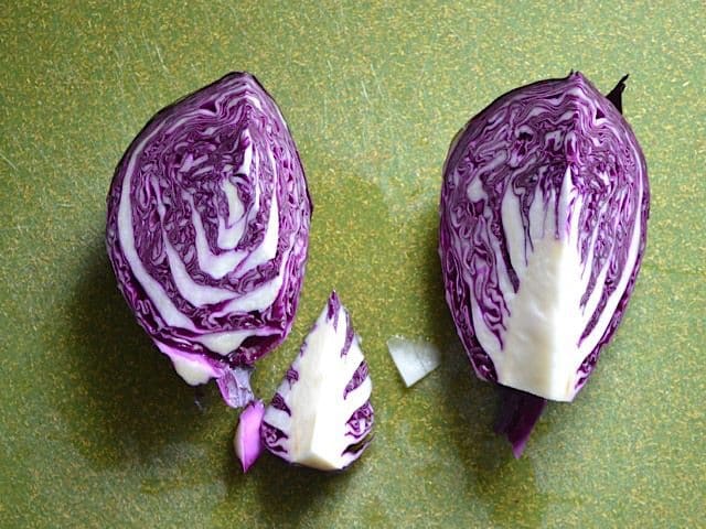 Small head of cabbage quartered and cored