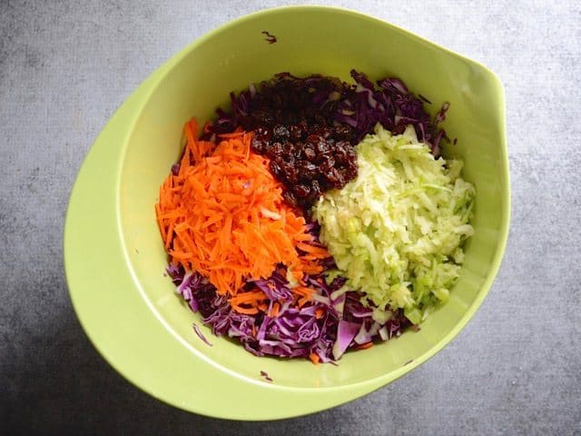Salad Ingredients in a green mixing bowl
