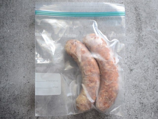 Frozen Sausage Links in a freezer bag