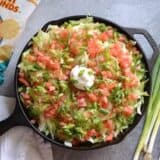 A fresh salad of lettuce, tomato, and green onion.