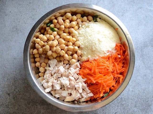 Salad Ingredients in a mixing bowl