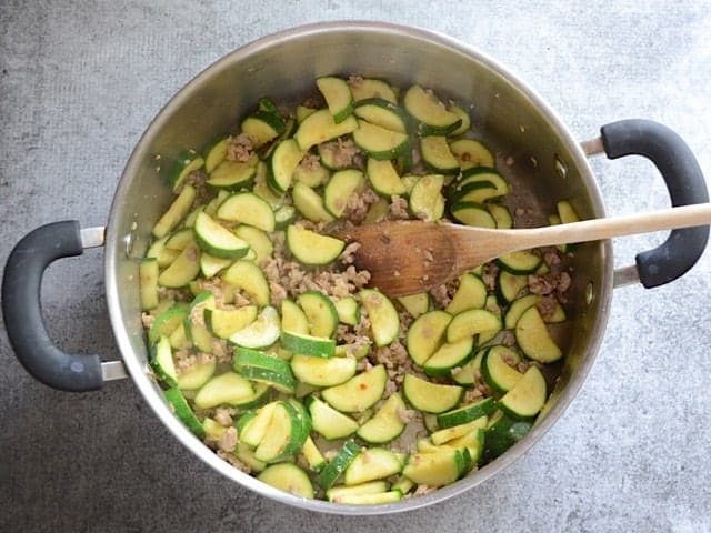 Sautéed Zucchini in the pot with sausage