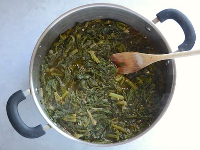 Cooked Mustard Greens in the pot