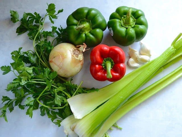 Celery, parsley, onion, and bell pepper