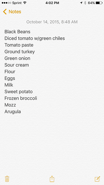 Grocery List 10-14