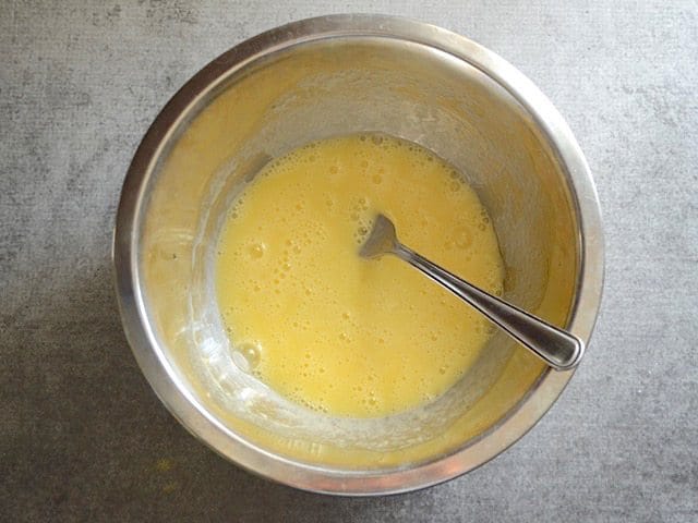 Whisked Egg and Oil in mixing bowl 