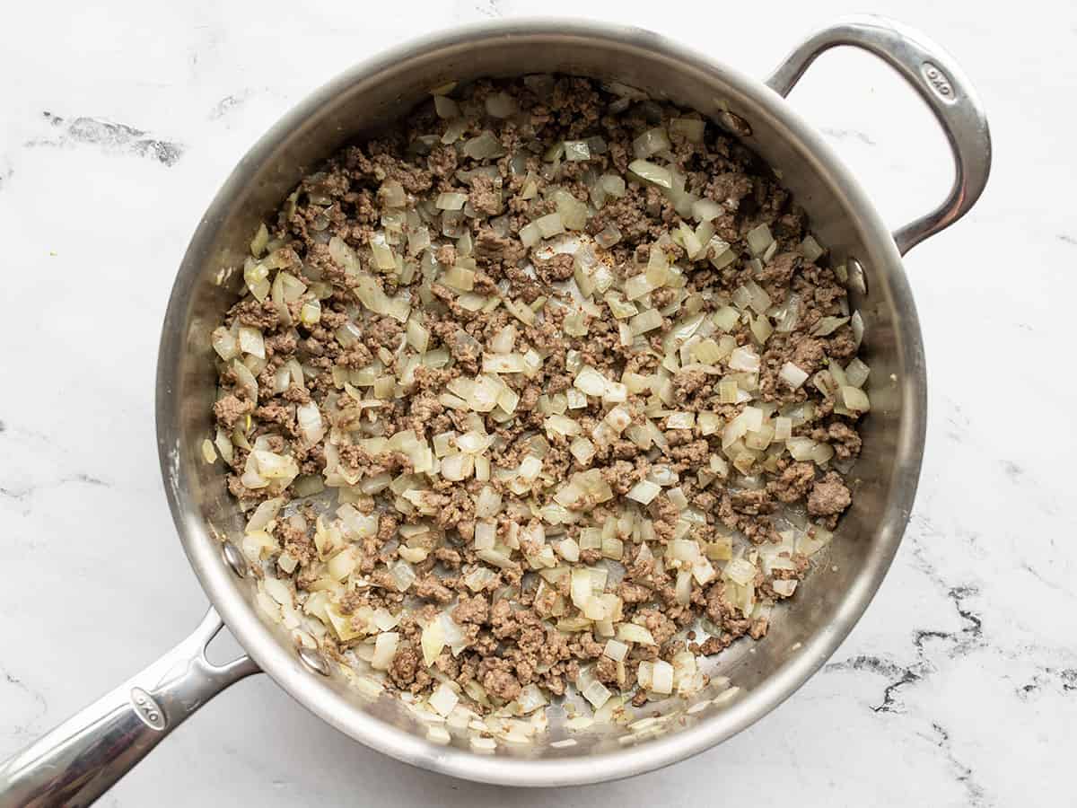 Browned ground beef with onions and garlic