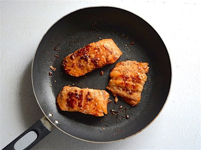 Browned Salmon in the skillet
