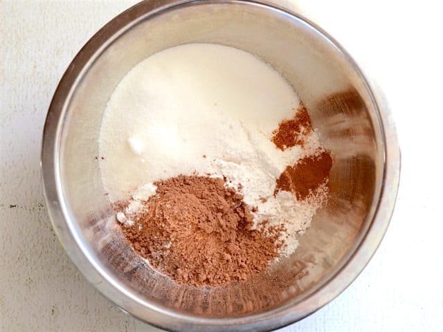 Brownie Dry Ingredients in a metal bowl