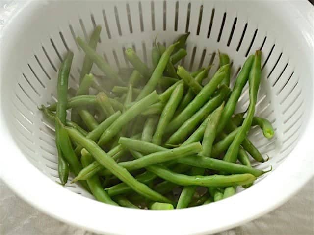 Green Beans draining in a colander