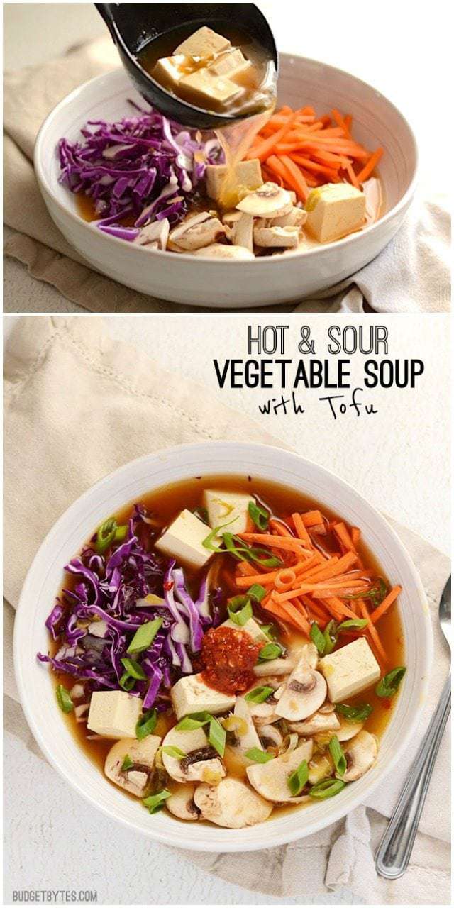 Hot & Sour Vegetable Soup with Tofu - BudgetBytes.com