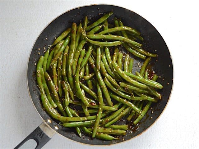 Sesame Glazed Green Beans in the skillet