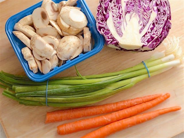 Vegetables for Soup - mushrooms, red cabbage, carrot and green onion