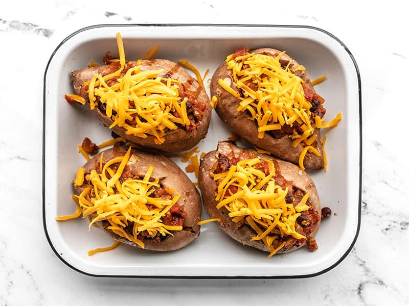 Sweet potatoes topped with cheddar