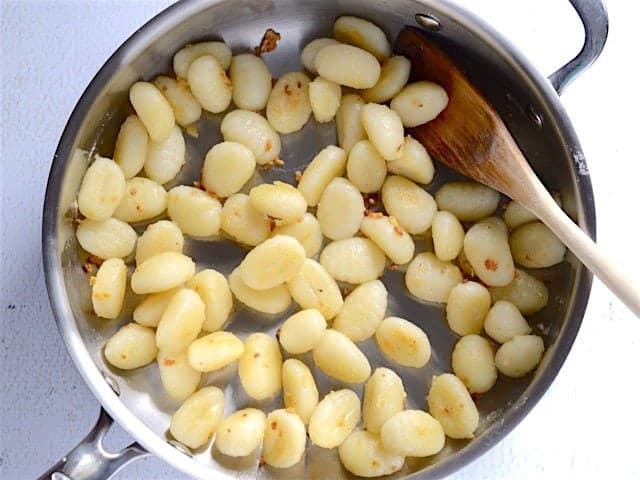 Sautéed Gnocchi and Garlic in the skillet