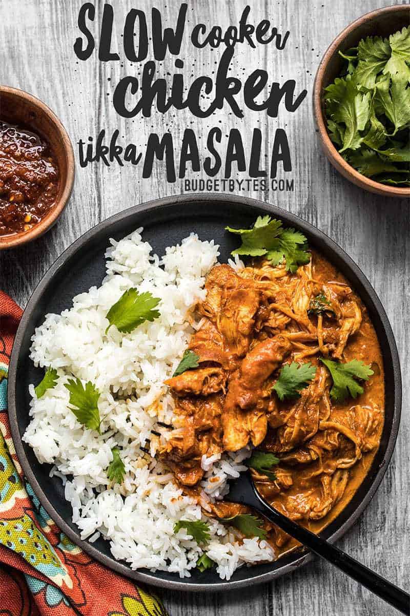 This Slow Cooker Chicken Tikka Masala boasts a rich and aromatic sauce, and tender juicy chicken. Make four servings for the price of one take out!. Budgetbytes.com