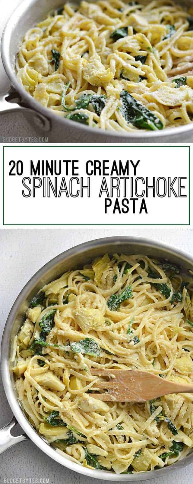 20 Minute Creamy Spinach Artichoke Pasta - BudgetBytes.com