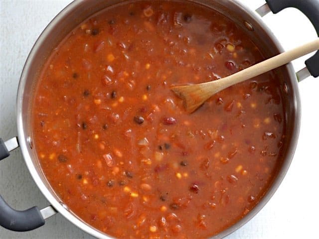 Broth and Tomato Sauce added to the pot