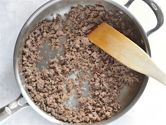 Browned Ground Beef in the skillet
