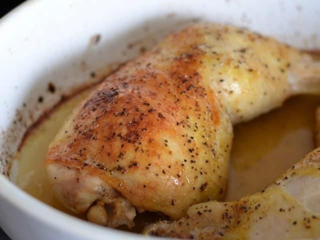 Browned Chicken after roasting without cover at higher temperature