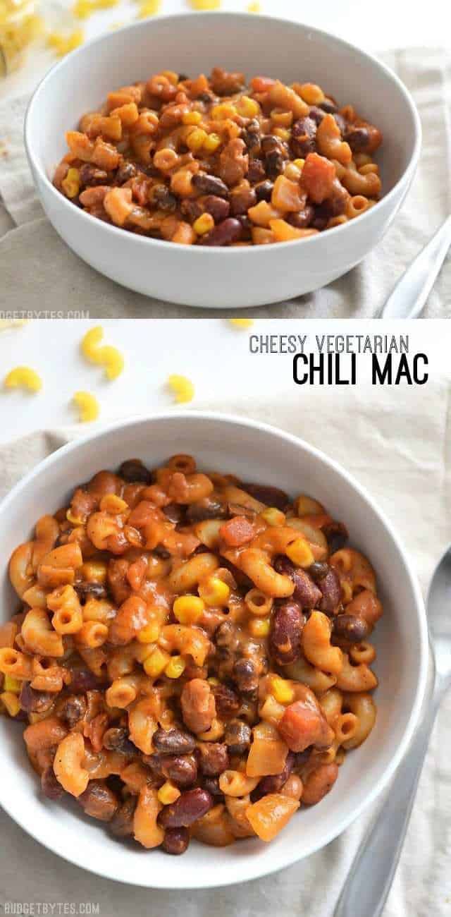 Cheesy Vegetarian Chili Mac - BudgetBytes.com