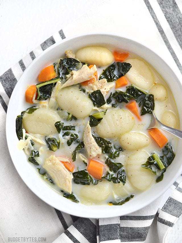 Kale Chicken and Gnocchi Soup - BudgetBytes.com