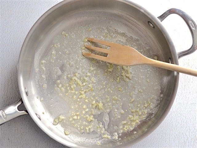 Sautéed Garlic in Butter in the skillet