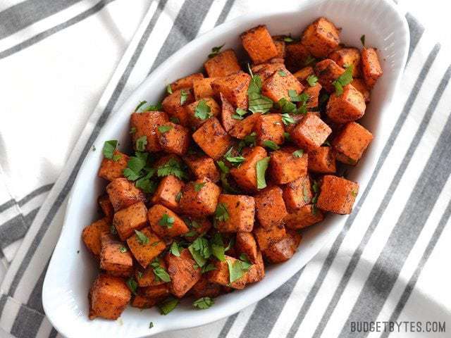 Chili Roasted Sweet Potatoes Recipe - Budget Bytes