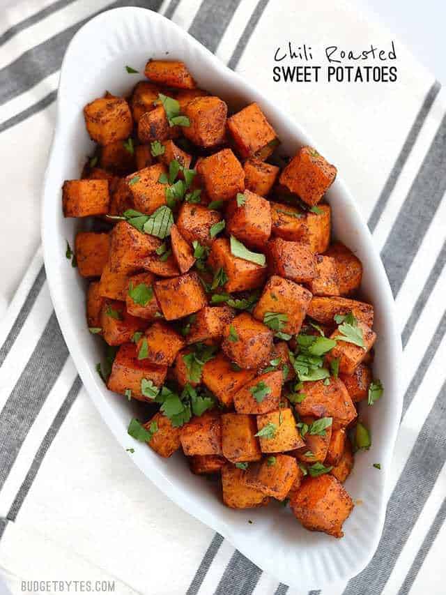 Chili Roasted Sweet Potatoes - BudgetBytes.com