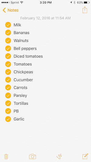 Grocery List 2-12