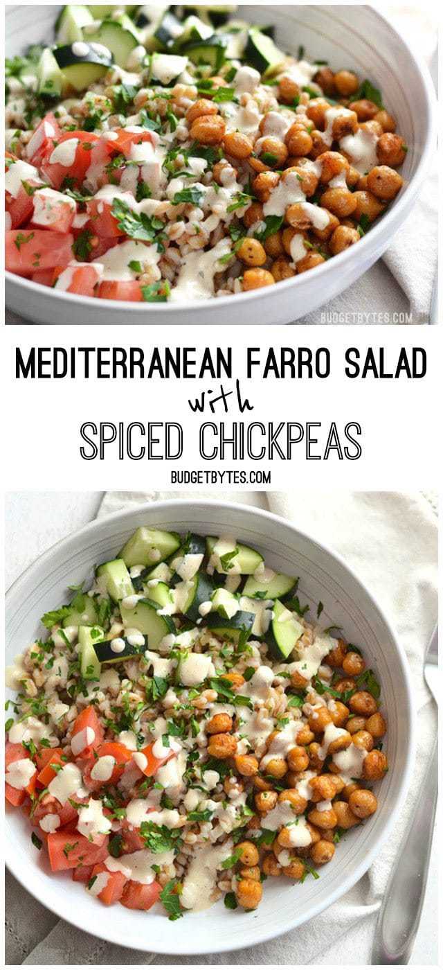 Mediterranean Farro Salad with Spiced Chickpeas - BudgetBytes.com