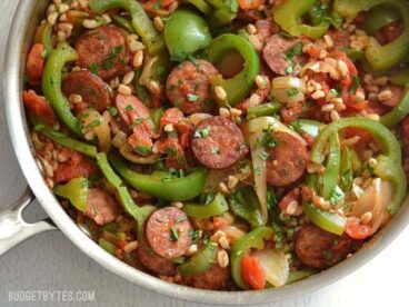 Smoked Sausage Skillet with Peppers and Farro - BudgetBytes.com