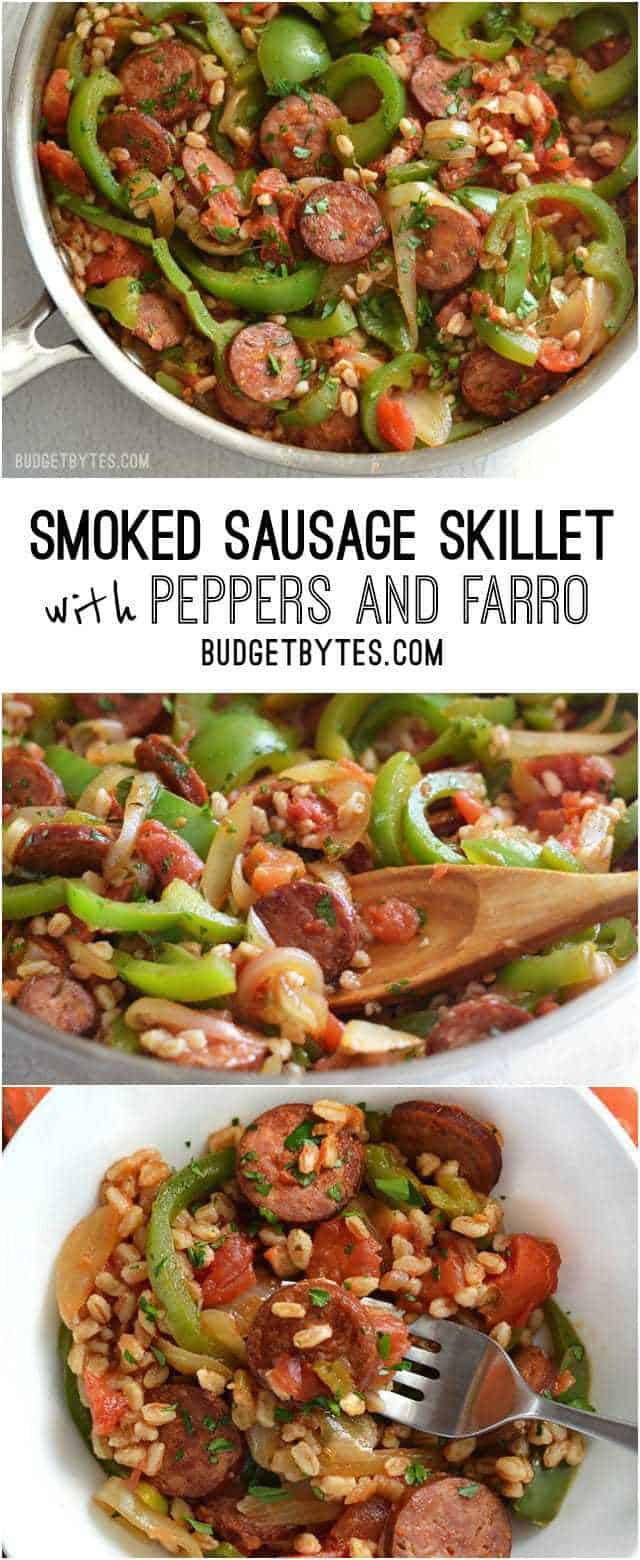 Smoked Sausage Skillet with Peppers and Farro - BudgetBytes.com