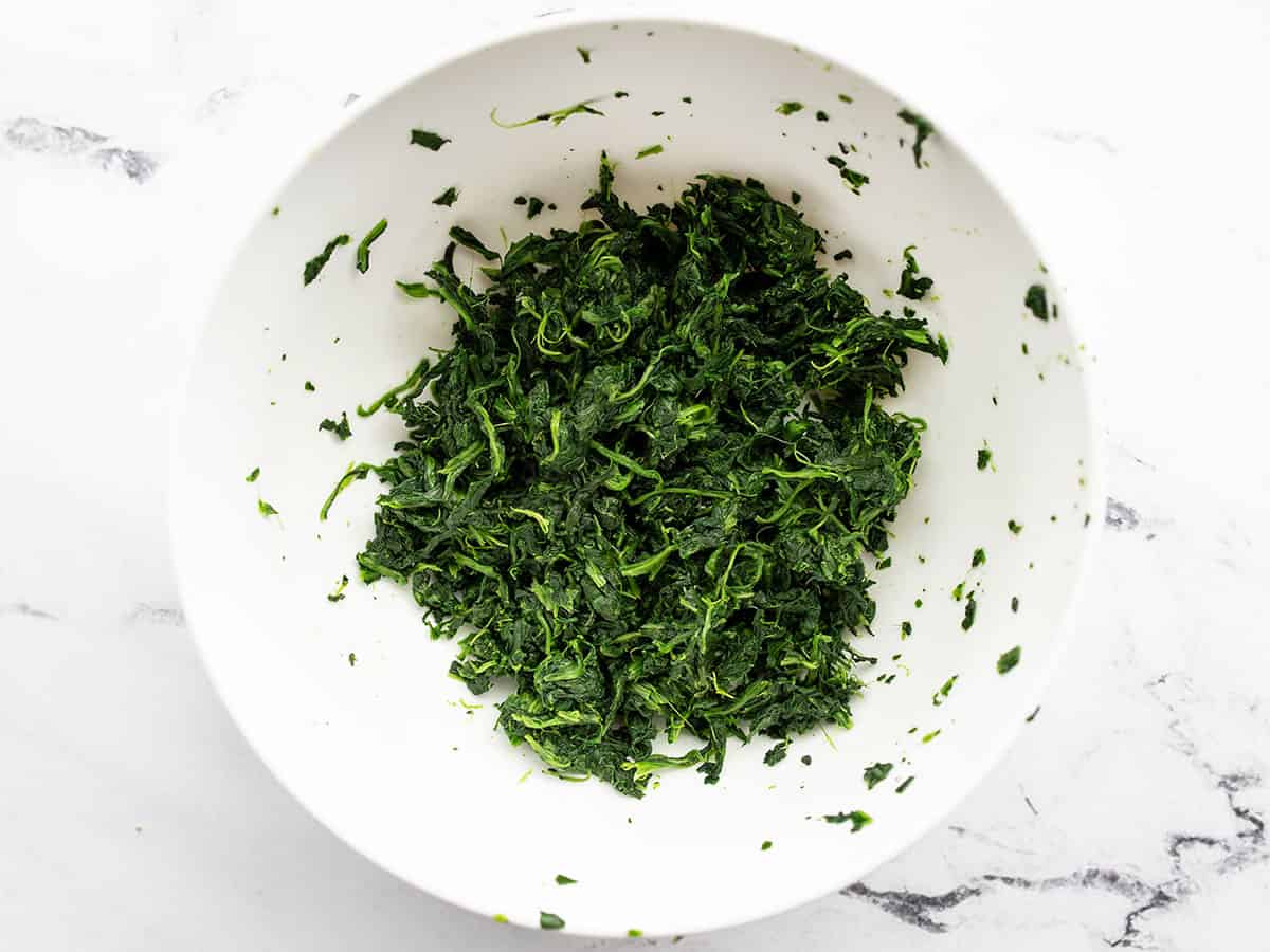 Thawed spinach in a bowl