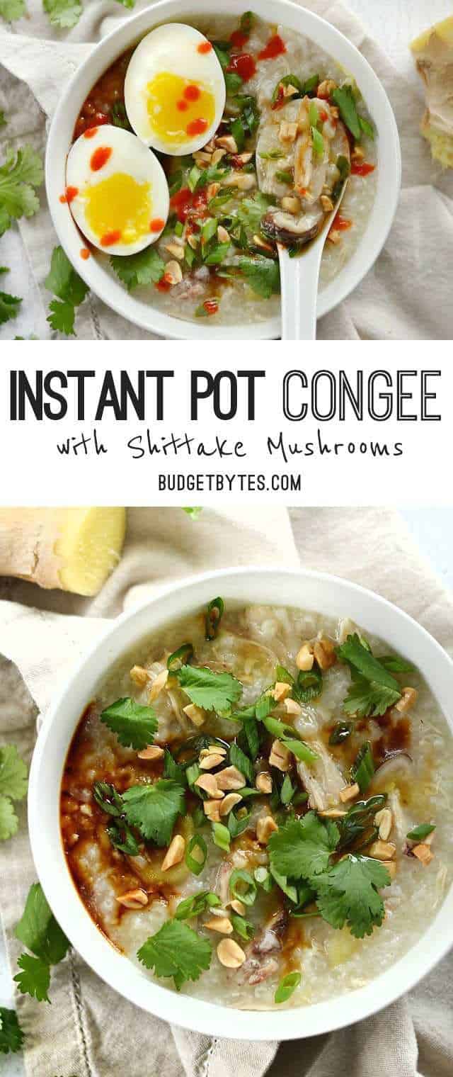 Instant Pot Congee is a warm and comforting porridge with endless possibilities for fun toppings - BudgetBytes.com