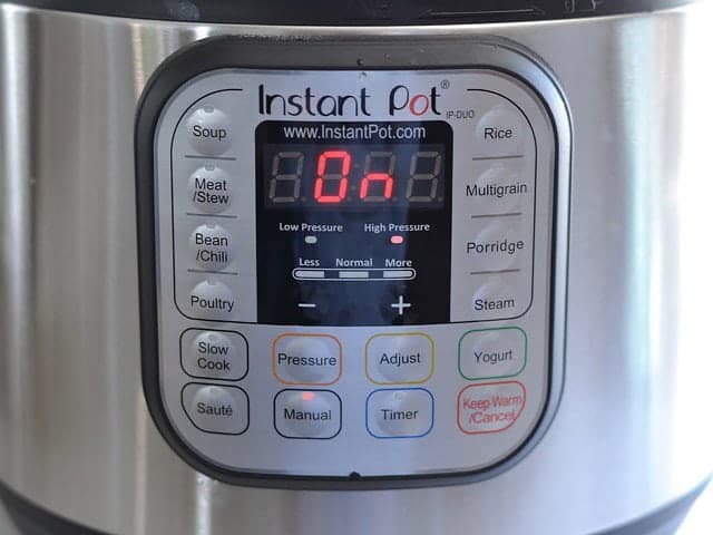 Instant Pot Manual Mode, front display reading "on"