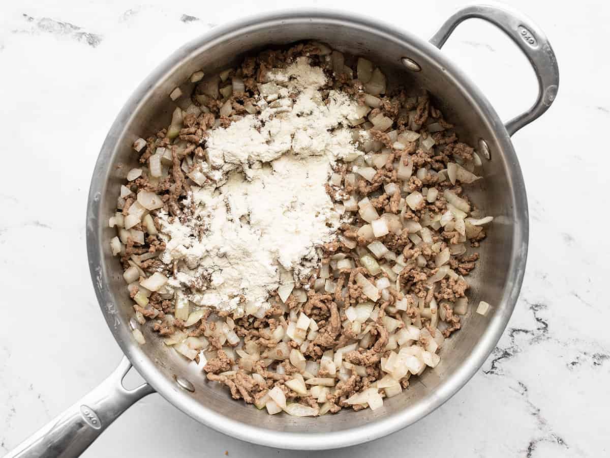 Flour added to the cooked ground beef