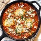 Smoky White Bean Shakshuka makes the BEST breakfast for dinner! BudgetBytes.com