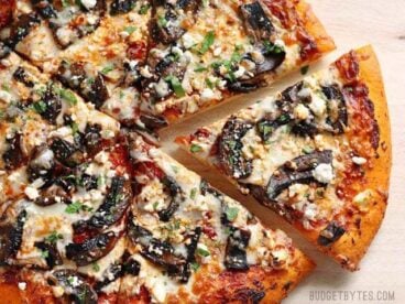 Ultimate Portobello Mushroom Pizza is a gourmet pie for a frozen pizza price - BudgetBytes.com