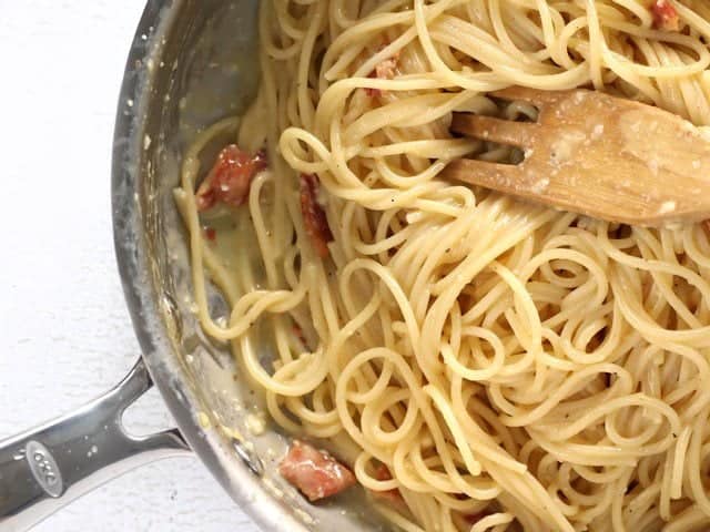 Creamy Carbonara Sauce in the bottom of the skillet