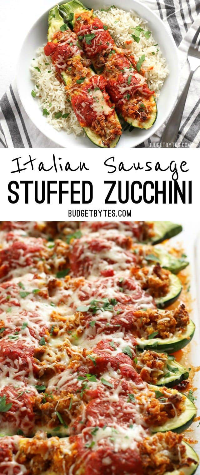 Italian Sausage Stuffed Zucchini is a simple, flavorful, and lighter alternative to lasagna. BudgetBytes.com